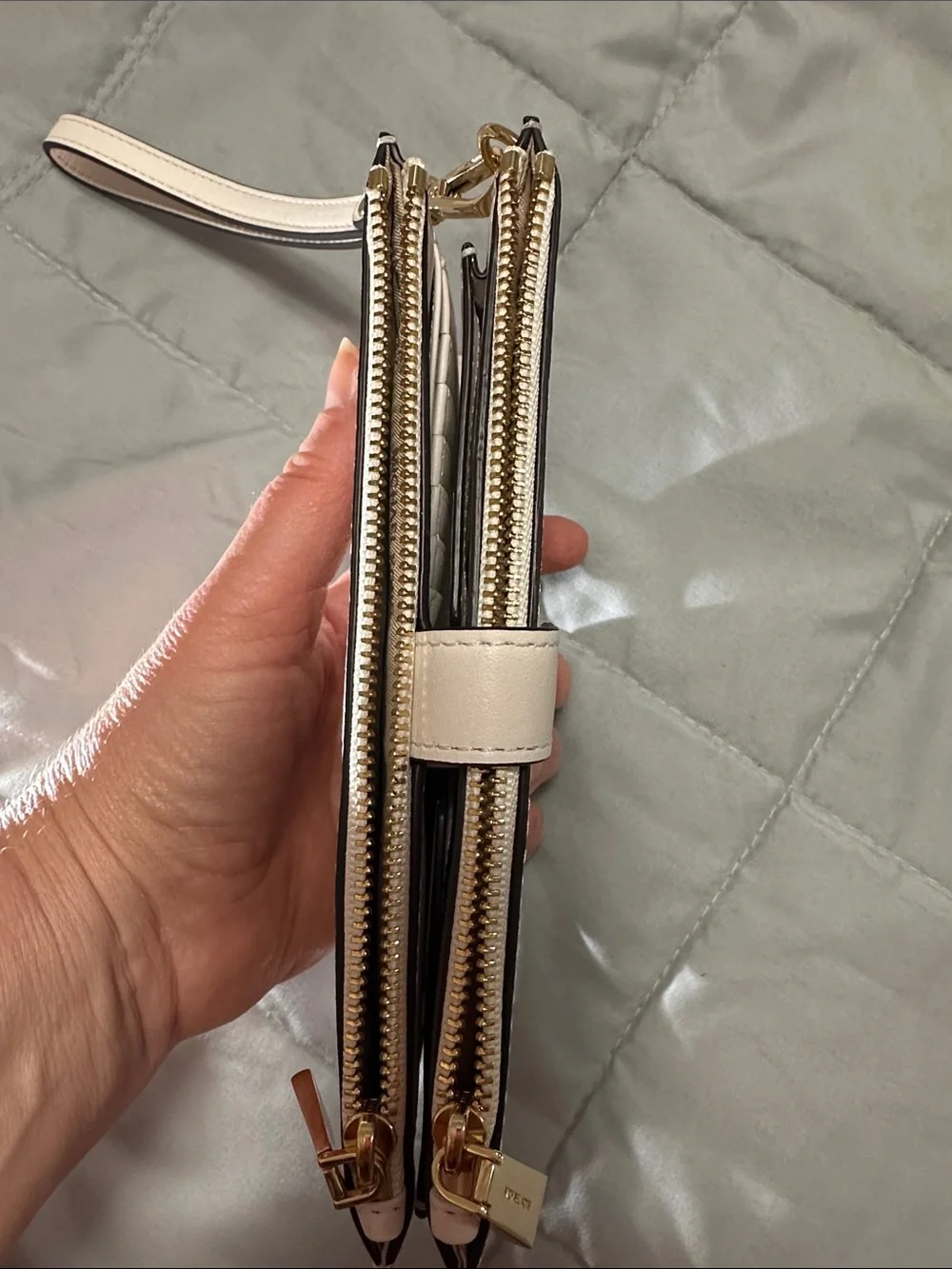 Michael Kors White Wristlet with Gold Floral Accents